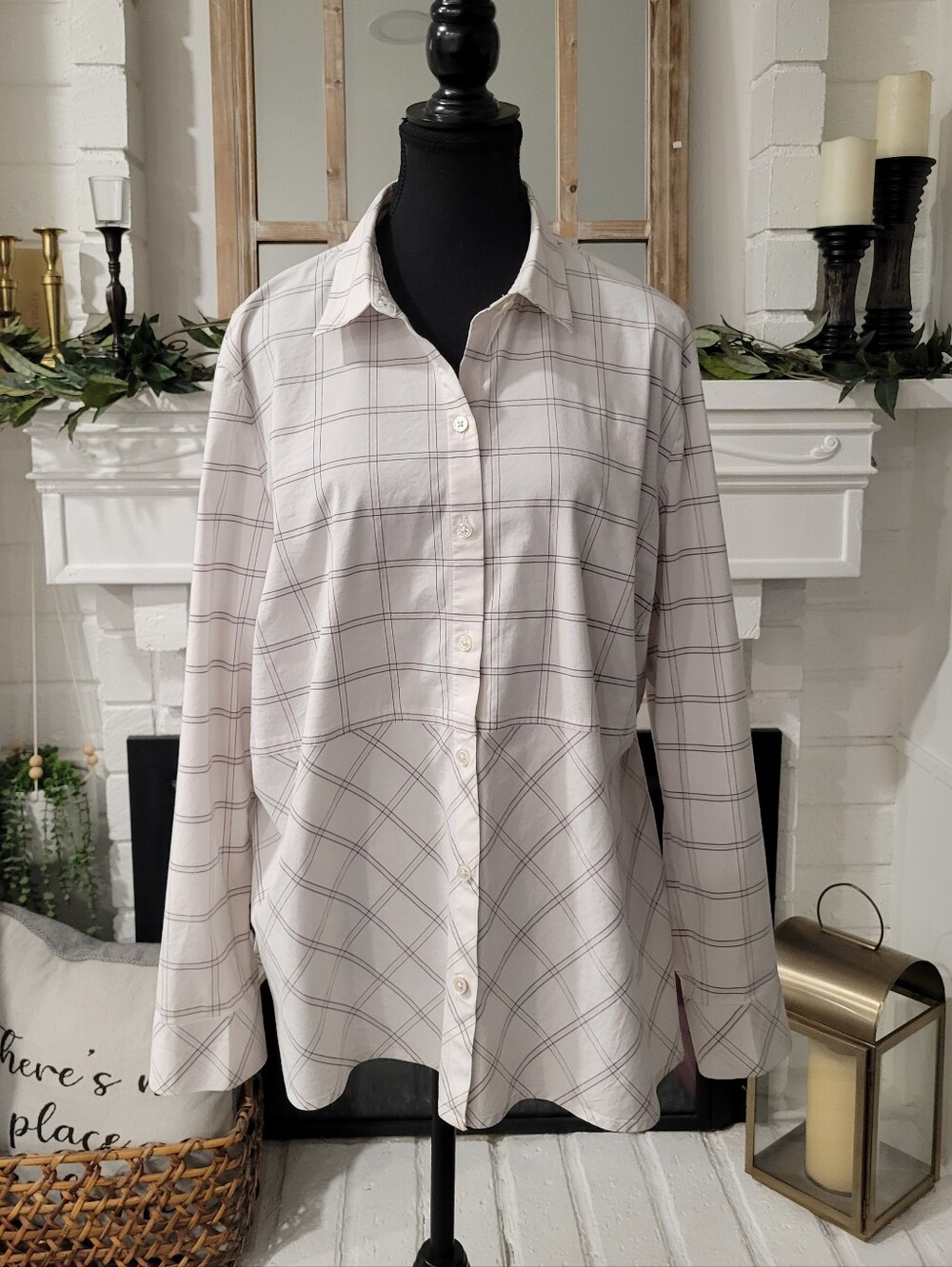 J. Jill Ivory Plaid Button-Down Shirt Size Xl